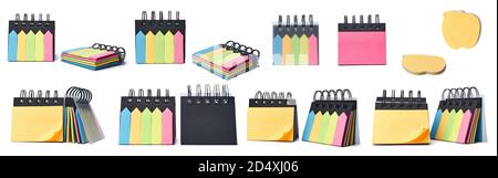 Multicolor memo notes and colorful sticky bookmarks, product isolated on white background. Set of different photos in one lot this batch. Stock Photo