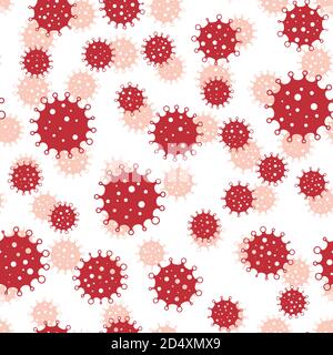 Coronavirus seamless background pattern. Red virus silhouettes. COVID-19 desease theme. Simple flat vector illustration Stock Vector