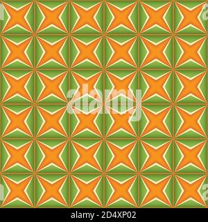 Orange green geometric seamless vector pattern with squares and triangles Stock Vector
