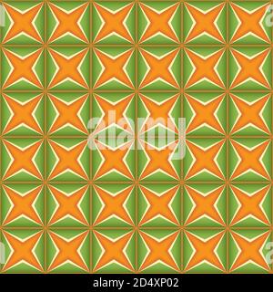 Orange green geometric seamless vector pattern with squares and triangles Stock Vector