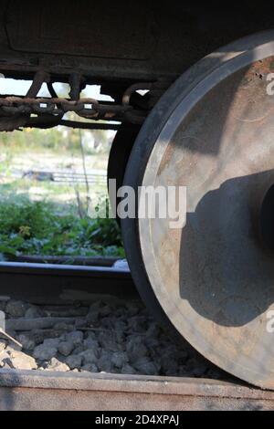 Old worn caboose #2400 train rail car. Stock Photo