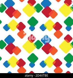 Seamless pattern of overlapping colorful squares. Geometric design textile print. Stock Vector
