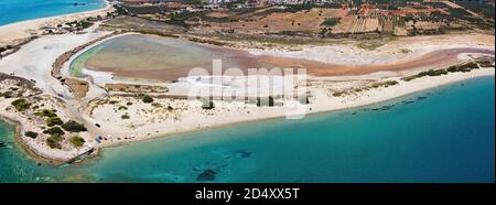 Aerial panoramic view of Pounda beach near Elafonisos island in Greece Stock Photo