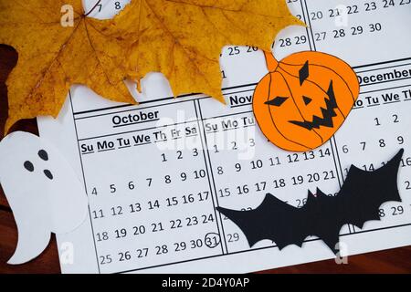 Calendar reminder., traditional Halloween holiday. Stock Photo