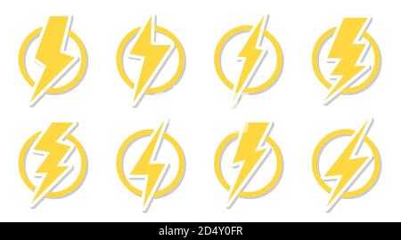 Thunderbolt in the circle icon set. Storm climate weather sign. Dander ...
