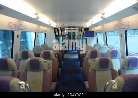 MTR Airport Express passenger car inside in Hong Kong, China. Stock Photo