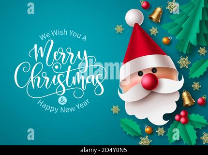 Christmas vector background design. Merry christmas greeting text in empty space for messages for holiday season greeting card with paper cut santa Stock Vector
