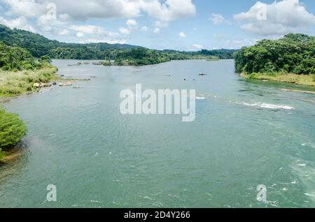 The Chagres River in Panama is crucial, renowned for its historical, ecological significance, and its role in managing water for the Panama Canal. Stock Photo