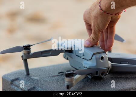 close-up. replacing the battery on the drone. natural background. high quality photo Stock Photo
