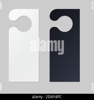 Door hangers for hotel room. Empty white and black label hanger for hotel room or resort . Empty template, mockup for text Do not disturb. Vector illustration for promotion, sale, decoration, covering Stock Vector