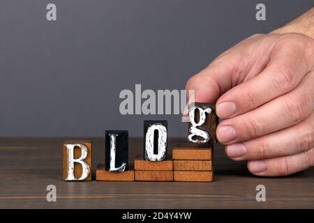 BLOG concept. Alphabet letters on wooden steps. Stock Photo