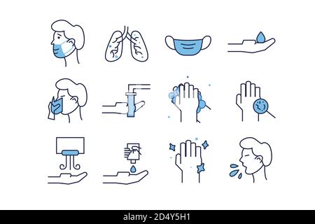 The illustration shows the icons of the coronavirus safety measures Stock Vector