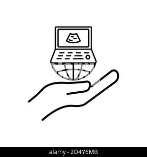 Hand line icon with ultrasound. International radiology day. Design template vector Stock Vector