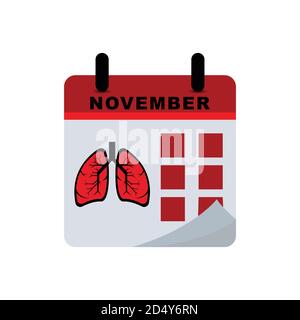 International pneumonia day calendar flat icon with Lungs and hand icon. Design template vector Stock Vector