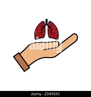 Lungs and hand flat icon. International pneumonia day. Design template vector Stock Vector