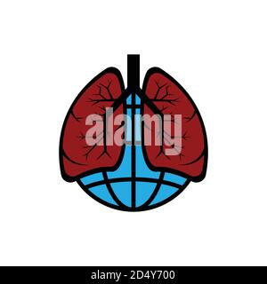 Earth and Lungs logo flat icon graphic. International pneumonia day. Design template vector Stock Vector
