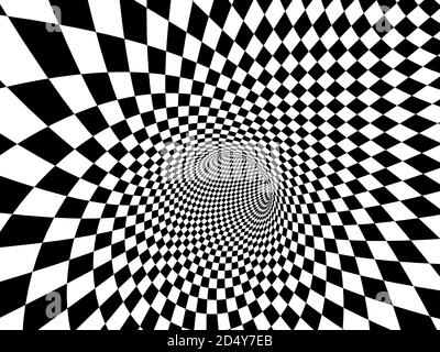 Abstract illusion. Geometric background with checkered texture of black and white colors. 3d render Stock Photo
