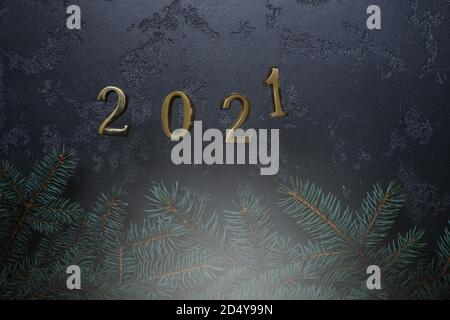happy new year 2021 on a dark background. New Year or Merry Christmas concept. Stock Photo