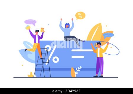 Group of people got a big discount card Stock Vector