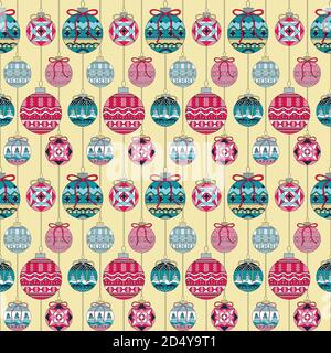 seamless Christmas background. pattern with Christmas toys, with a pattern on balls. for wrapping paper, fabric Stock Vector