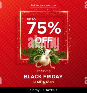 Black Friday web banner on a red knitted background Stock Vector