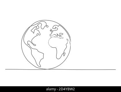 Globe One line drawing Vector globe in line style on white background Stock Vector