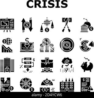 World Financial Crisis Collection Icons Set Vector Stock Vector