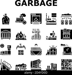 Garbage collection black glyph icons set on white space Stock Vector ...
