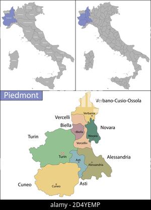 Piedmont is a region in northwest Italy Stock Vector