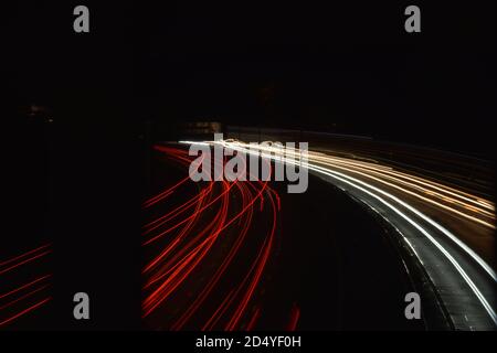 on bridge view of motorway with slow shutter speed Stock Photo