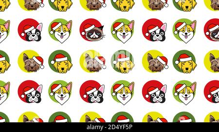 Dogs and cat in christmas santa hat pattern Stock Vector