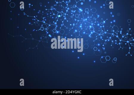 Molecular structure background. Science template wallpaper or banner with a DNA molecules. Asbtract scientific molecule background. Wave flow Stock Vector