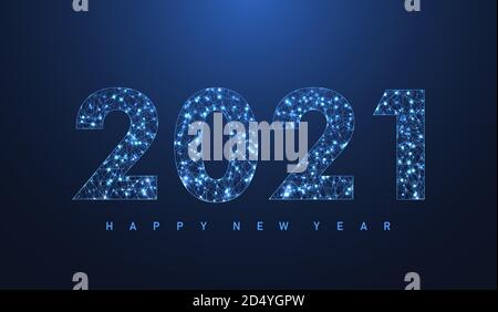 Modern futuristic technology template for Merry Christmas and Happy New Year 2021 with connected lines and dots. Plexus geometric effect. Digital data Stock Vector