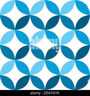 60's and 70's retro vector seamless pattern in blue , retro  funky style mid-century modern tiled design with geometric motif Stock Vector