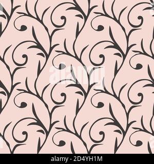 Seamless pattern with hand drawn floral elements. In gray and light pink colors. Stock Vector