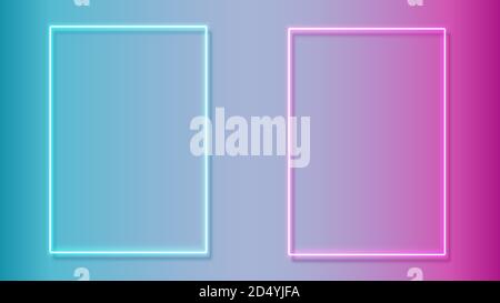 Set of colorful neon frames. Blue and pink color. Design element template. Vector illustration. Stock Vector