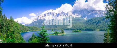 Hiking on the banks of the Eibsee in Bavaria Germany Stock Photo