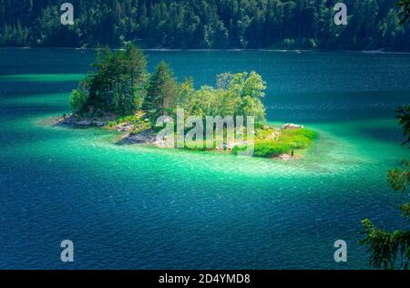 Hiking on the banks of the Eibsee in Bavaria Germany Stock Photo