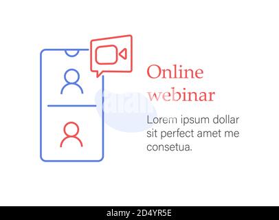 Webinar online course, distant education, video lecture, group conference, training test, work from home, easy communication, vector line icon Stock Vector