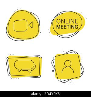 Set of video call stickers, conferences with icons. Stock Vector