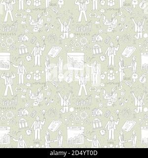 Business People seamless Doodles. Hand drawn Vector pattern Stock Vector