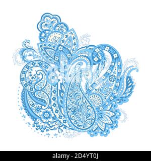 ethnic flowers and paisley vector pattern. floral vintage illustration Stock Vector
