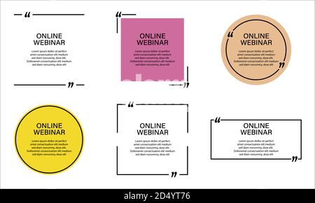 Set of online webinar stickers with quote. Stock Vector