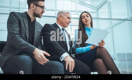 close up. serious business colleagues discussing business documents Stock Photo