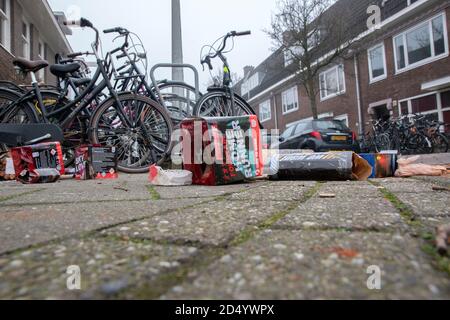 Low Angle View Fireworks On The Street The Next Day At Amsterdam The Netherlands 1-1-2020 Stock Photo