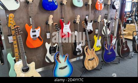 guitars in a music store, Germany Stock Photo