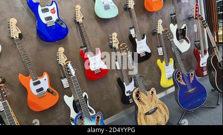 guitars in a music store, Germany Stock Photo