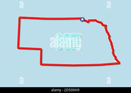 Nebraska US State Blank Vector - Nebraska Us State Bold Outline Map Vector Illustration 2d500h9