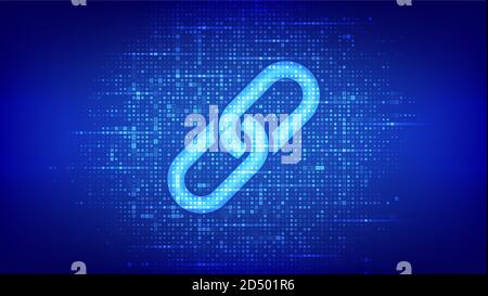 Link icon made with binary code. Blockchain technology. Cooperation symbol. Communication, security, internet safety, connect concept. Digital code Stock Vector