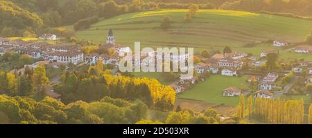 Aerial view of the village of Ainhoa, in the Basque country, France Stock Photo